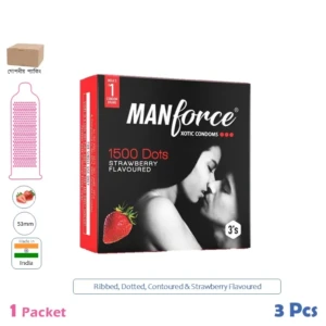 CSKU100278 Manforce 3 in 1 Strawberry Flavoured Condom 1 Packet (3 Pcs)