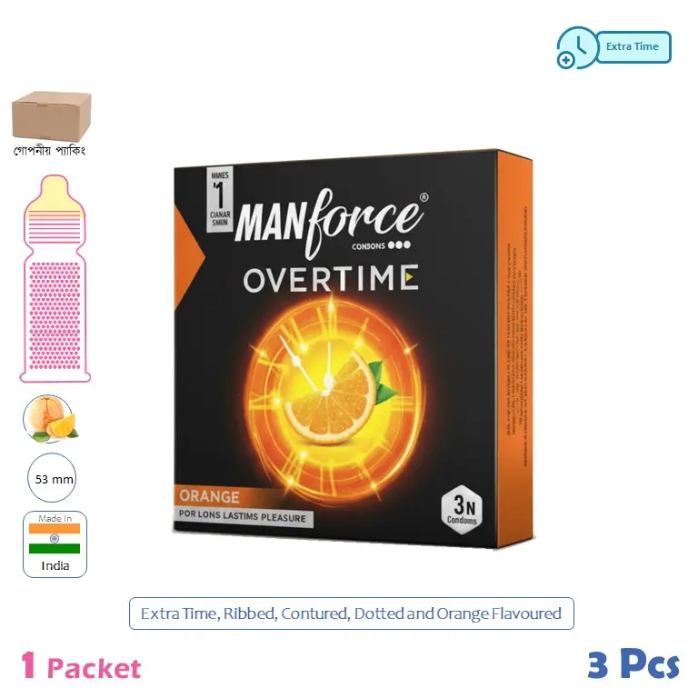 CSKU100415 Manforce Overtime Extra Time Orange Flavoured Condom 1 Pack (10 Pcs)