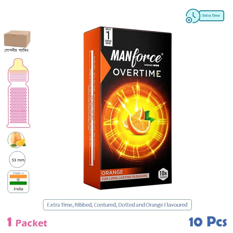 CSKU100415 Manforce Overtime Extra Time Orange Flavoured Condom 1 Pack (10 Pcs)