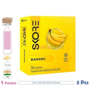 CSKU100416 SKORE 1500+ Dots Banana Flavoured Condom 1 Pack (3 Pcs)