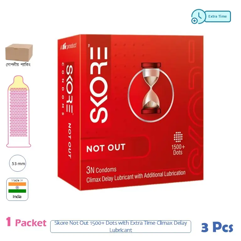 CSKU100418 SKORE 1500+ Dots NOT OUT Extra Time Condom 1 Pack (3 Pcs)