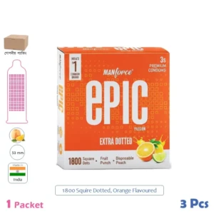 CSKU100733 Manforce EPIC Squire Dotted Orange Flavoured Condom 1 Pack (3 Pcs)