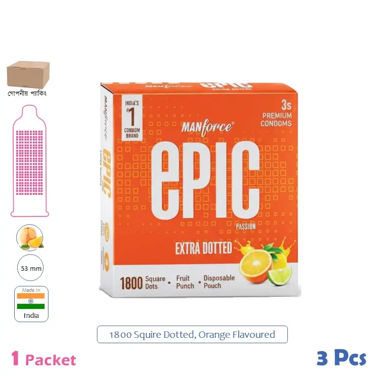 CSKU100733 Manforce EPIC Squire Dotted Orange Flavoured Condom 1 Pack (3 Pcs)