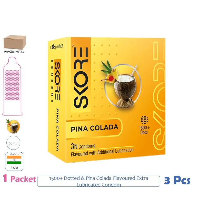 CSKU100880 SKORE 1500+ Dots Pina Colada Flavoured Condom 1 Pack (3 Pcs)