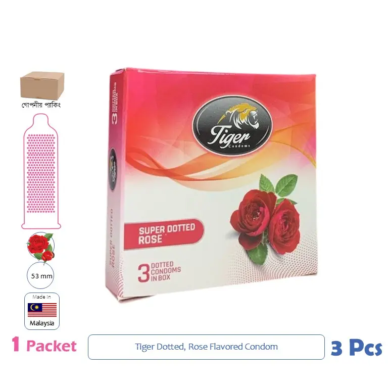 CSKU100349 Tiger Super Dotted Rose Flavoured Condom 1 Packet (3 Pcs)
