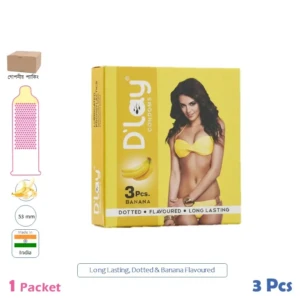 CSKU100424 D'lay Long Lasting Dotted Banana Flavoured Condom 1 Pack (3 Pcs)
