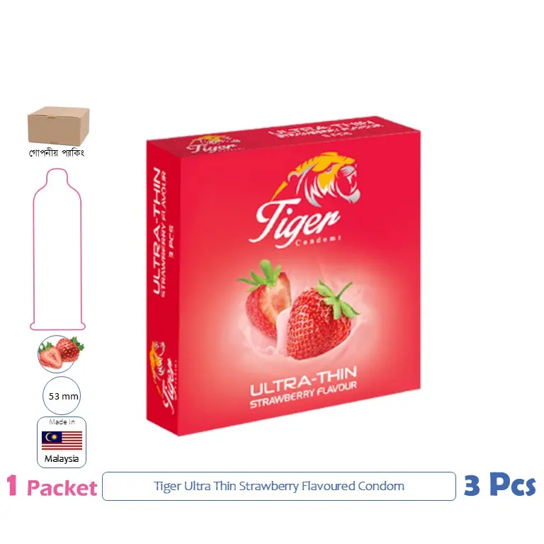 CSKU100473 Tiger Ultra Thin Strawberry Flavoured Condom 1 Pack (3 Pcs)