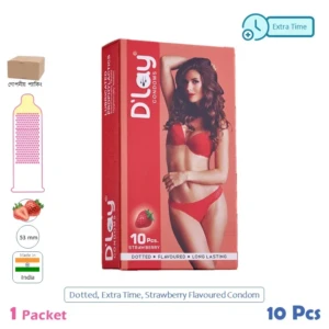 CSKU100599 D'lay Dotted Extra Time Strawberry Flavoured Condom 1 Pack (10 Pcs)