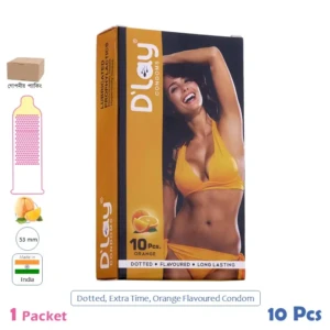 CSKU100601 D'lay Dotted Extra Time Orange Flavoured Condom 1 Pack (10 Pcs)