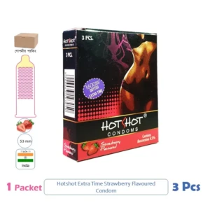 CSKU100696 HotShot 1600 Dots Extra Time Strawberry Flavoured Condom 1 Pack (3 Pcs)