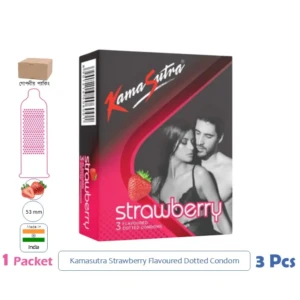 CSKU100851 Kamasutra Strawberry Flavoured Dotted Condom 1Pack (3 Pcs)