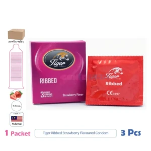 CSKU100977 Tiger Ribbed Strawberry Flavoured Condom 1 Pack (3 Pcs)