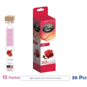 CSKU100349 Tiger Super Dotted Rose Flavoured Condom 1 Packet (3 Pcs)