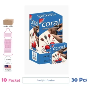CSKU100371 Coral 3in1 (Extra Time, Flavoured & Dotted) Condom 1 Pack (3 Pcs)