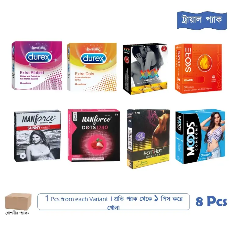 CSKU100822 Dotted Condom Variety Trial Pack 8 Pcs