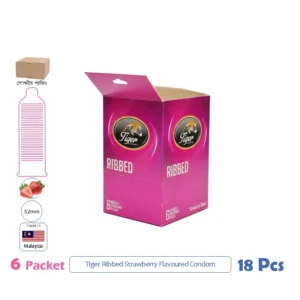 CSKU100977 Tiger Ribbed Strawberry Flavoured Condom 1 Pack (3 Pcs)